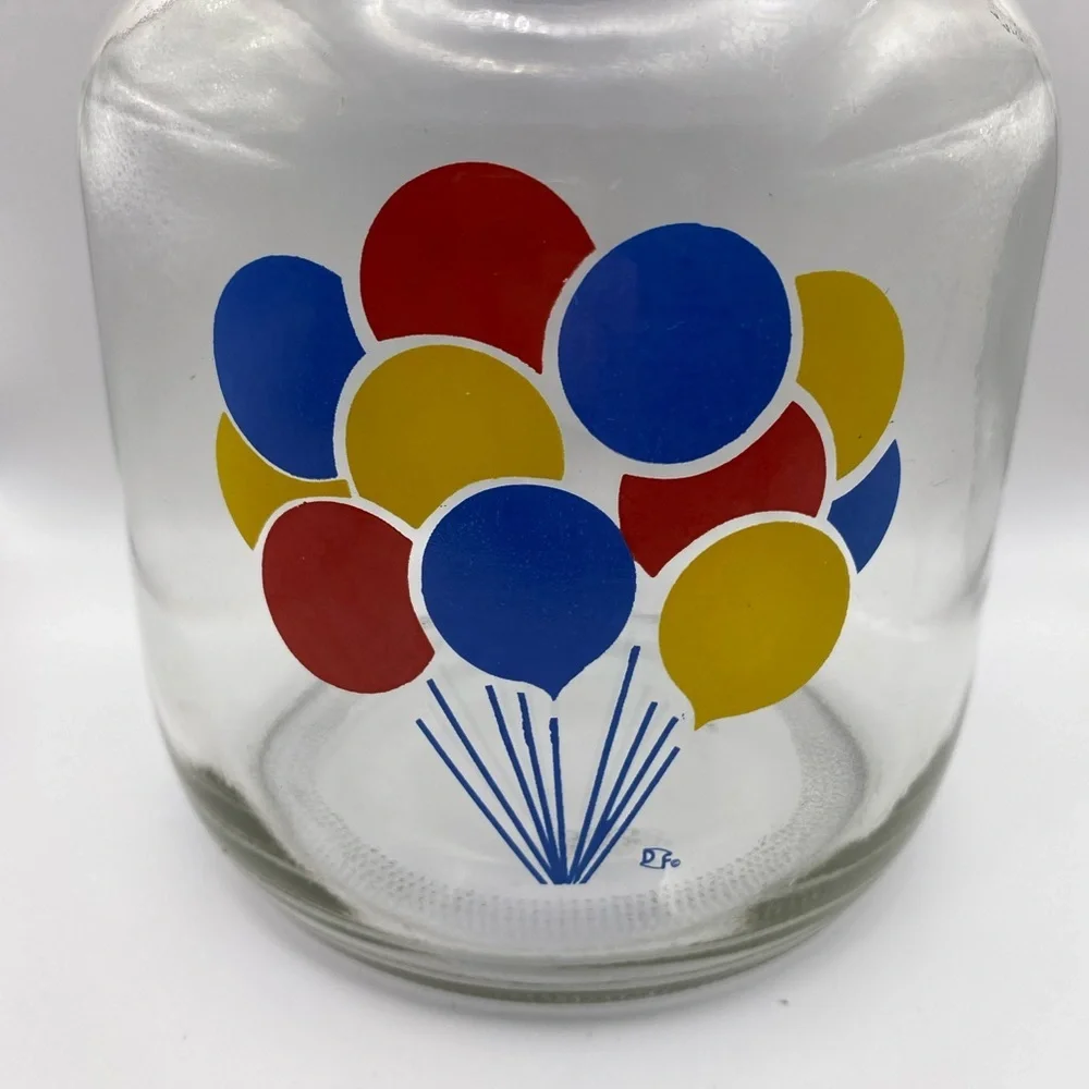 Vintage 1980s Painted Balloons Brockway Glass Co Jar W/ Blue Plastic Lid